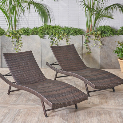Modern Brown Multi Pe Chaise Lounges - No Assembly Needed, 2, 600Lb Cap Lounge For Outdoor Use Multi, Iron Frame, 2 Units