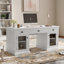 Bureau de direction 67 avec rangement et puissance, poste de travail rectangulaire moderne en bois massif et panneau de fibres à densité moyenne blanc