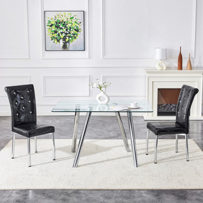 51" Tempered Glass Dining Table With Sturdy Metal Legs