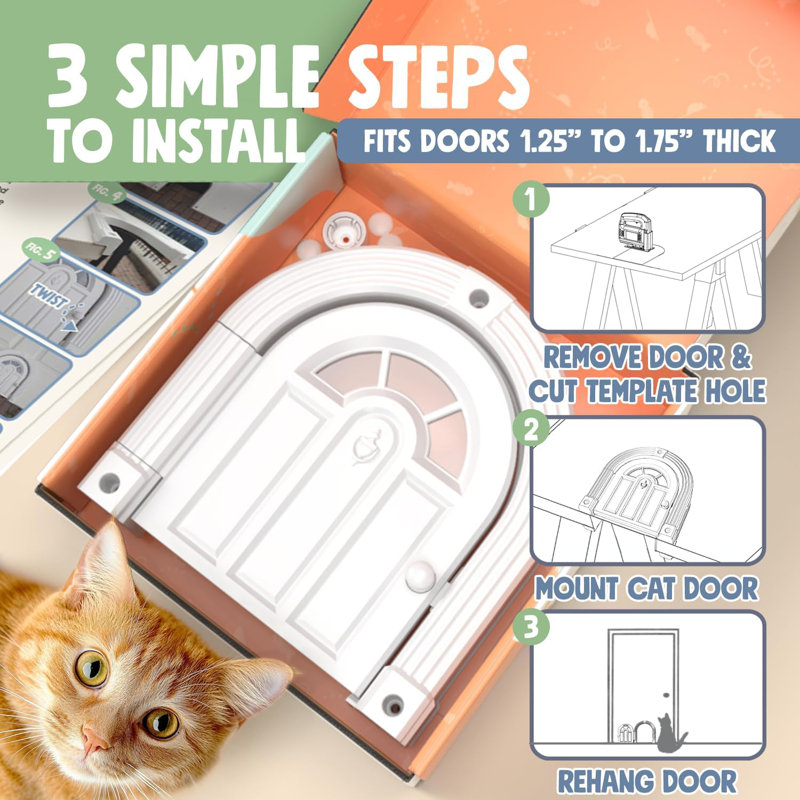 Large White No-Flap Cat Door for Interior Walls