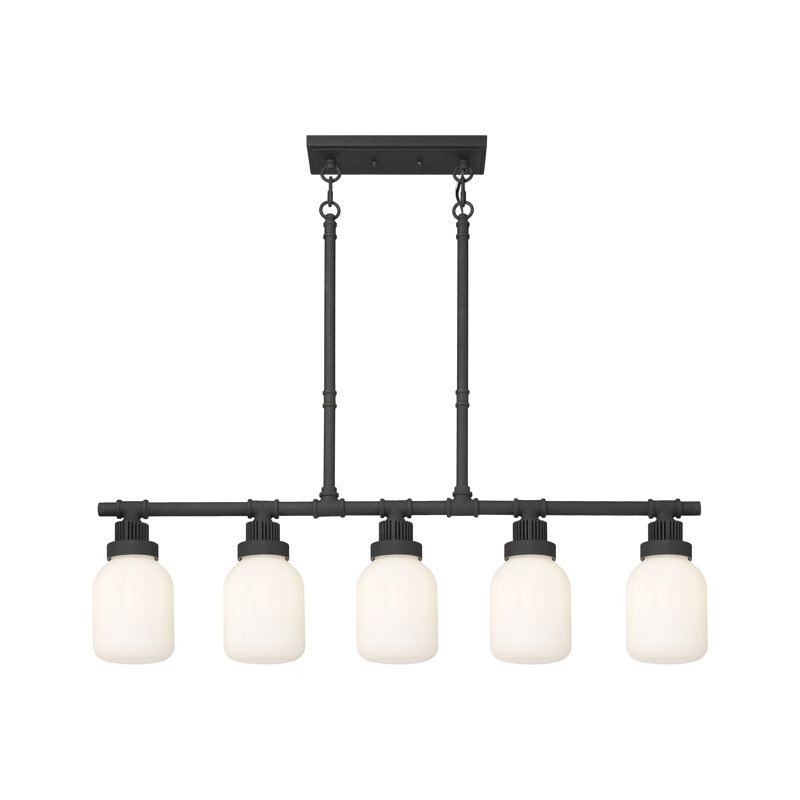Luminaire suspendu linéaire à 5 tiges Somers, Noir texturé, Blanc mat