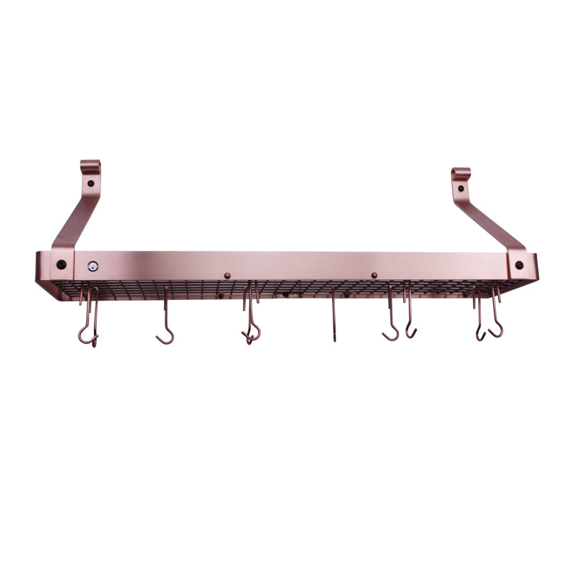 Handcrafted Brushed Copper Wall Mounted Pot Rack