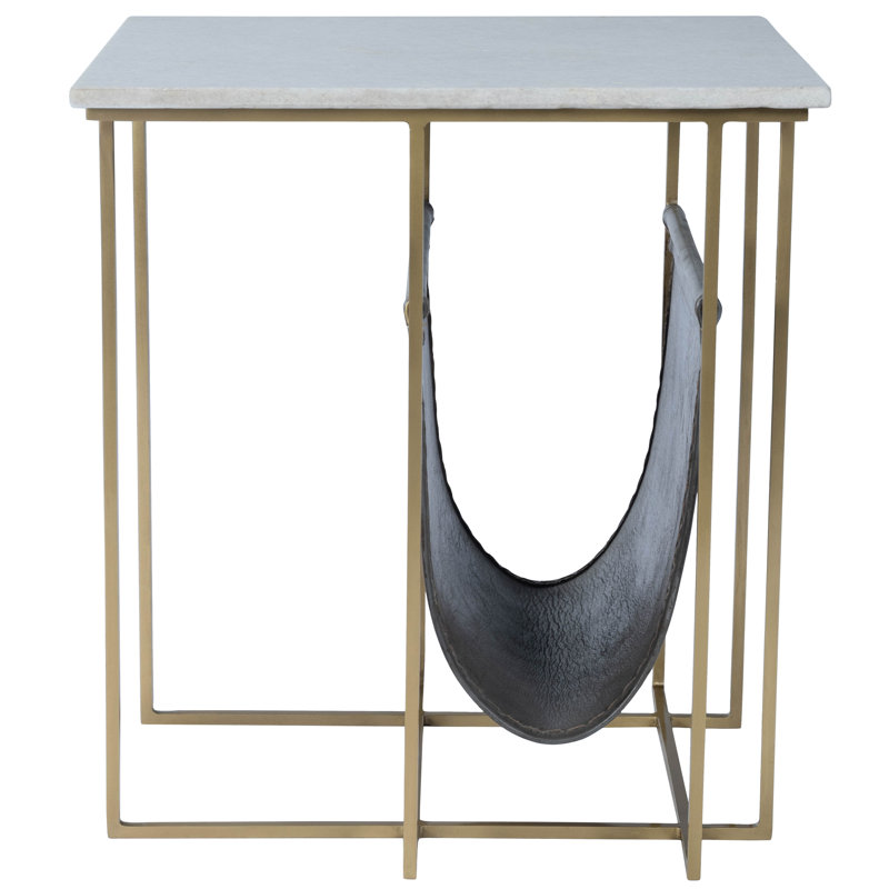 Stephanik Marble & Leather Magazine Side Table, Gray