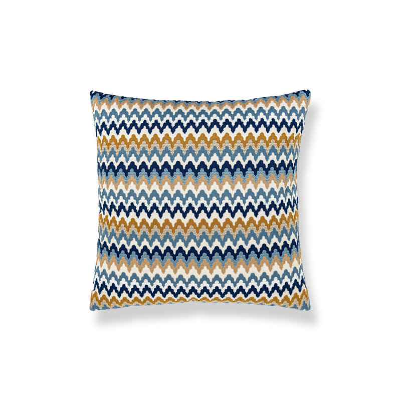 RAINBOW MOUNTAIN CREWEL PILLOW, Square - 22"H x 22"W, Denim Gold