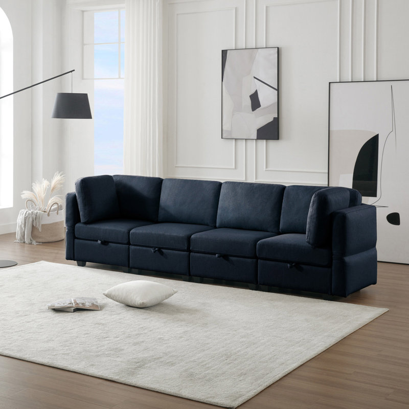 Canapé modulaire modulaire 4 places pour le salon, Polyester bleu