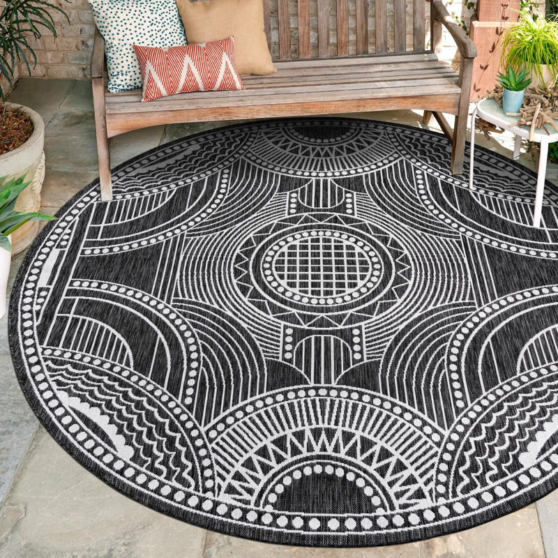 Tapis d'extérieur traditionnel intérieur / extérieur, Rond 13 pi 1 po