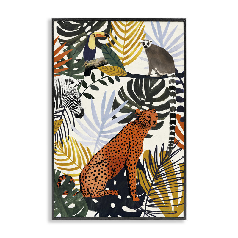 «Jungle Animals with Tropical Fronds», art de la giclée encadrée, design par Victoria Borges, H 24 po x l 16 po