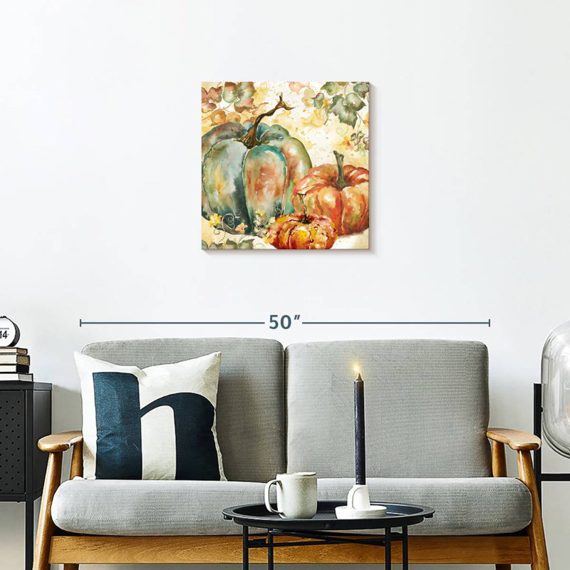 Yarlin, récolte d'aquarelle bleu sarcelle citrouilles I, H 20 po x l 20 po