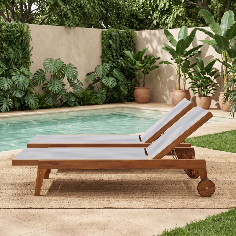 Ensemble de 2 chaises longues d'extérieur en bois, Gray