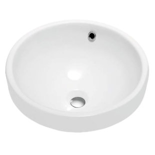 Lavabo de salle de bain circulaire encastré en porcelaine vitreuse blanche avec trop-plein