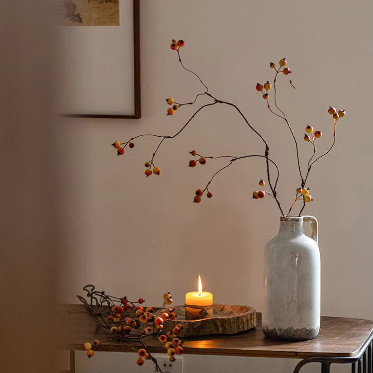 Leafless Berry Branch Stem 45.2" Tall, Red Orange, Three Stems