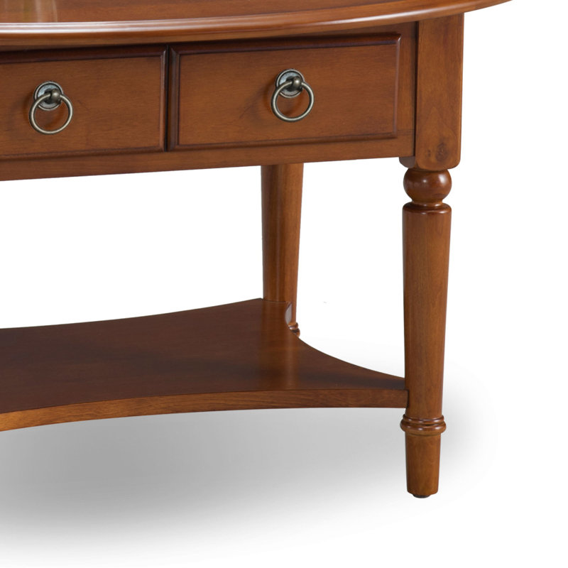 Coastal Solid Wood Oval Coffee Table, Rich Pecan