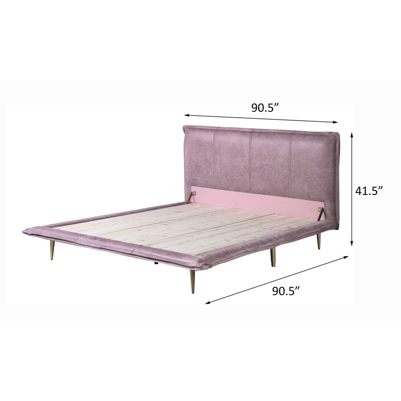 Givens Upholstered Metal Platform Bed, Pink, King