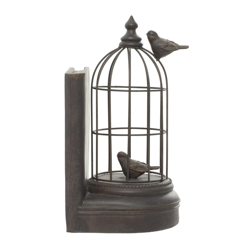 Bird Decorative Black Bookends with Cages