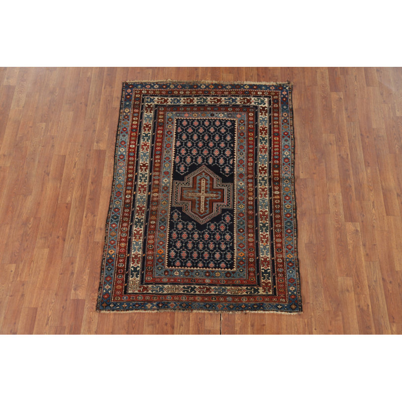 Pre-1900 Antique Kazak Vegetable Dye Rug 4x5