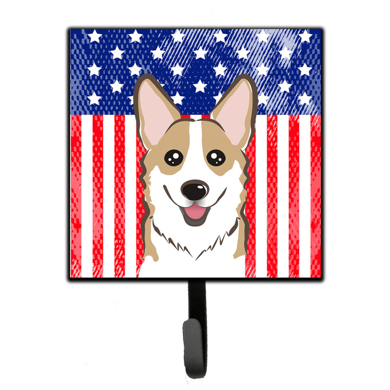 Porte-clés mural Monreal American Flag and Retriever, Bleu / rouge / beige, Sable Corgi