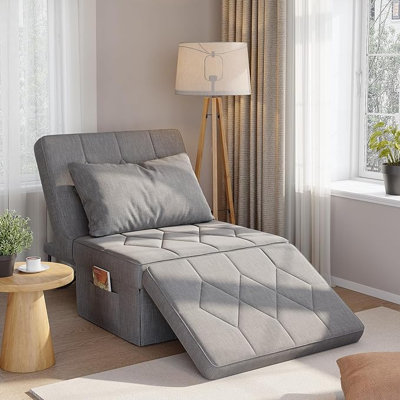Canapé-lit convertible 70 po x 34 po avec dossier réglable à 5 niveaux, repose-pieds pliant 4 en 1 pour petits espaces, futon moderne pour salon ou appartement, gris clair