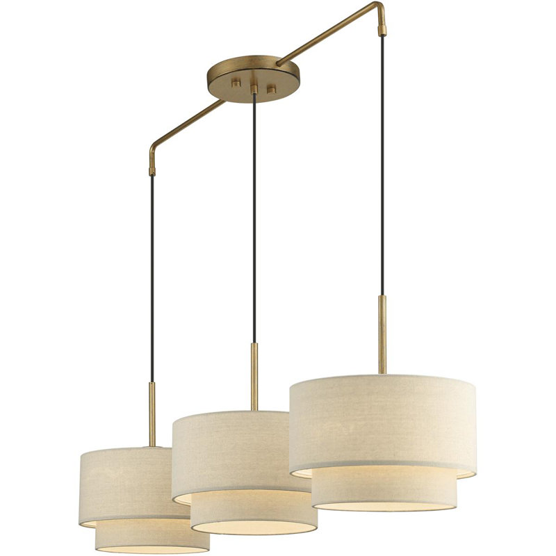 Luminaire suspendu cylindrique à 3 lumières DEL, Feuille d'or antique