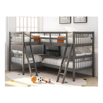 L-Shaped Bunk Bed With Ladder,Twin Size-Gray