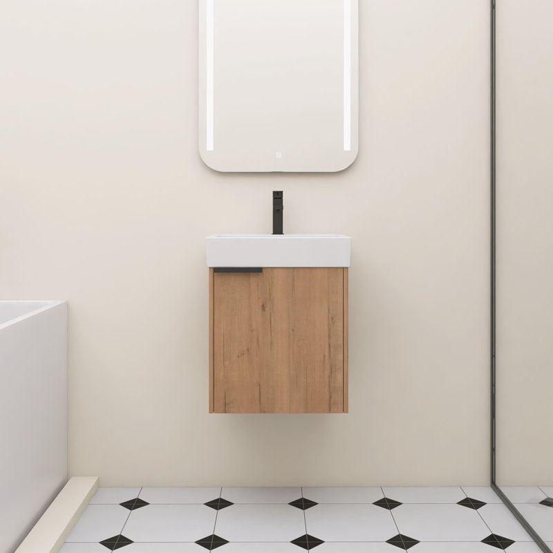 Armoire de salle de bain simple 18 po avec comptoir en céramique, petit meuble-lavabo mural avec porte à fermeture en douceur