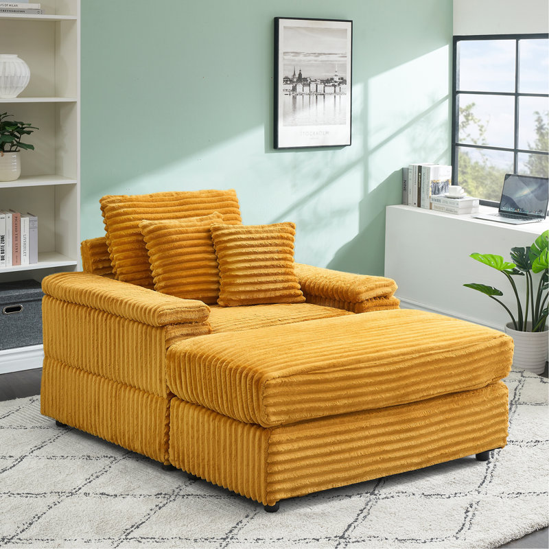 Izeyah 44"W Corduroy Chaise Lounge Sofa Chair with Ottoman for Living Room, Bedroom, Office, Orange