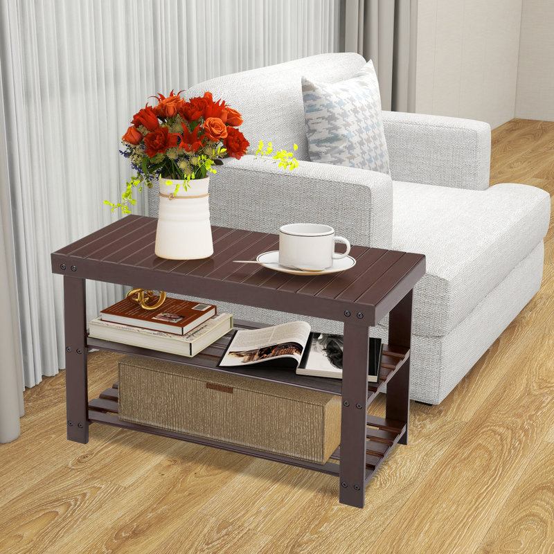 Shoe Rack Bench, 3-Tier Bamboo Entryway Storage Organizer, Frontdoor, Bedroom, Bathroom, Balcony, Brown
