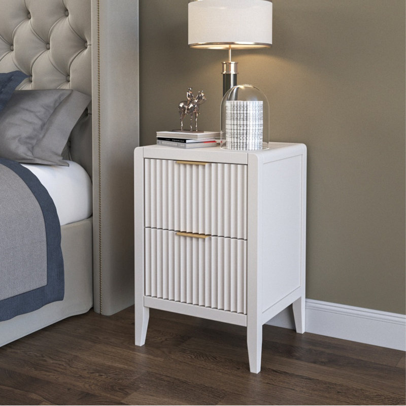 Ameenah 39cm W Solid + Manufactured Wood Bedside Table, White