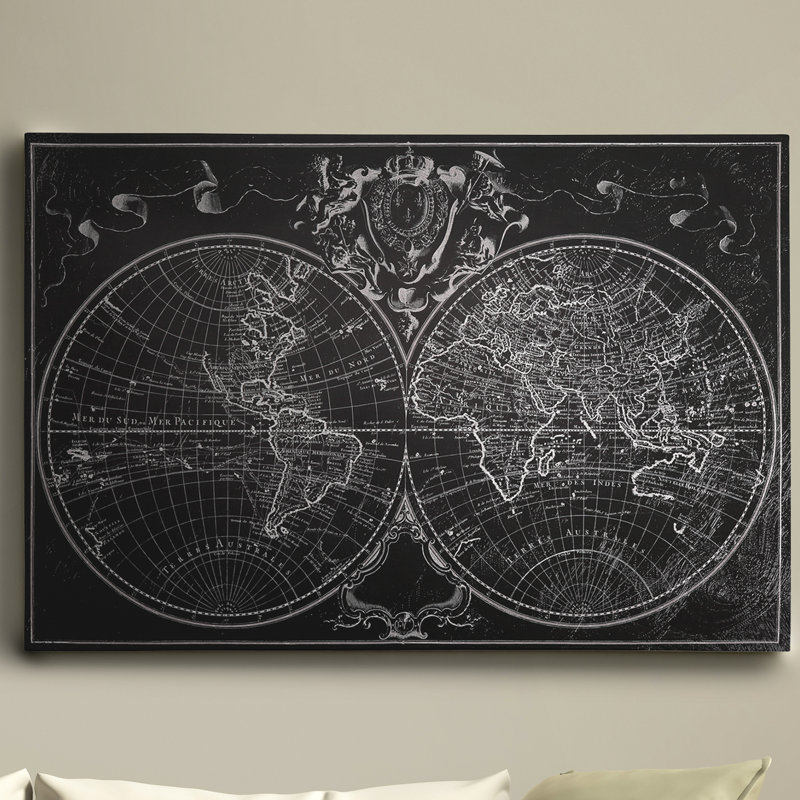 " Monde World Map Sketch ", 18" H x 27" W x 1.5" D