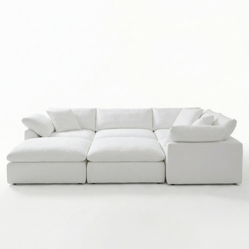  Mielke  Cloud-Inspired 132" 6 Piece Oversized Deep Lounge Slipcovered Modular Corner Sectional with 2 Ottomans | Performance Fabric Washable Water-Resistant Stain-Proof | Deep-Seating Down-Filled Couch | Plush Cushions, Modern Design 