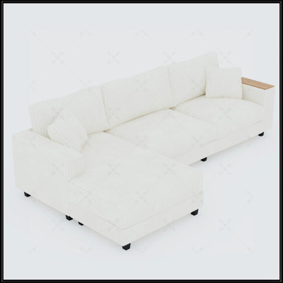 Corduroy L-Shaped Sectional Couch With Reversible Chaise, Hidden Storage, And Two Pillows For Modern Living Rooms