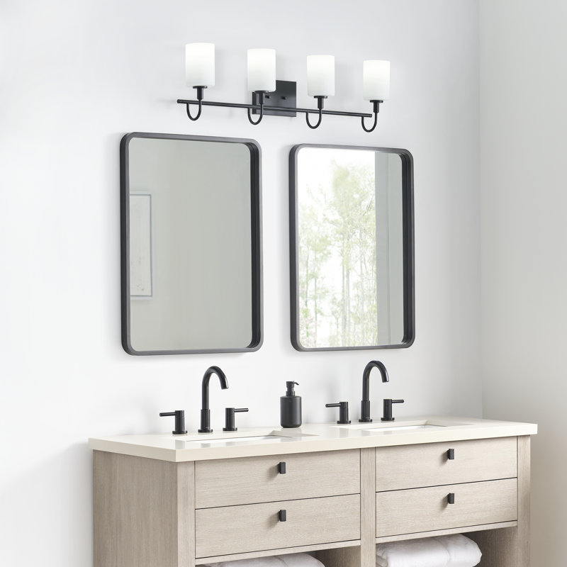 Rowley 33.88" W Steel 4-Light Dimmable Vanity Light with Drum Shades , Midnight Black