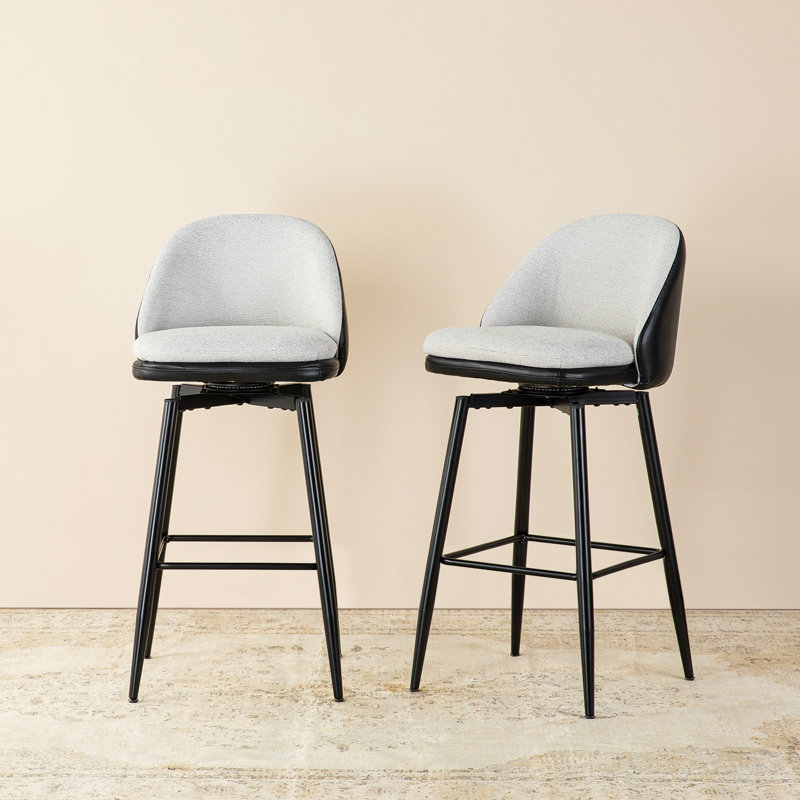Tabouret de bar pivotant moderne en similicuir noir et chenille