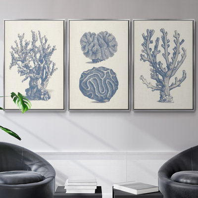 Antique Coral Collection II, ensemble de 3 toiles tendues avec châssis de qualité supérieure