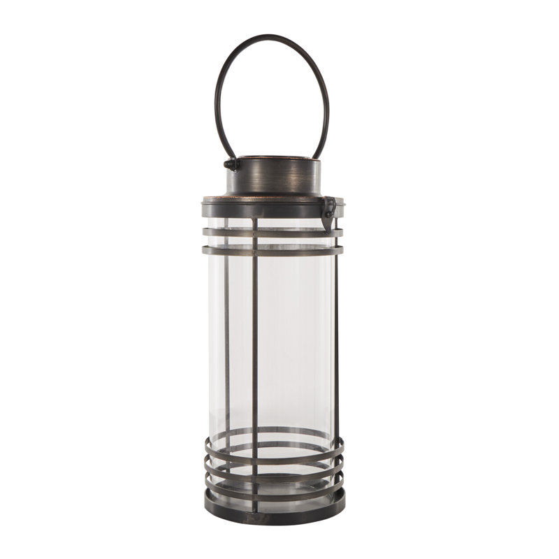 Lanterne noire en métal pour l'intérieur avec bougies rondes, H 16,5 po x l 7 po x P 7 po