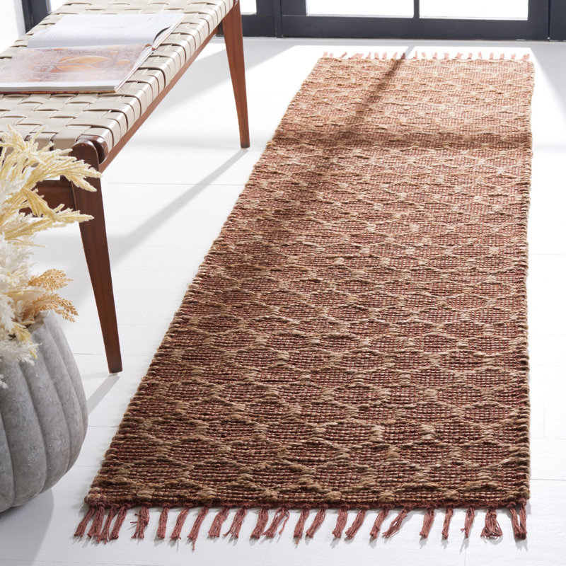 Goble Hand Woven Jute/Cotton Geometric Rug in Tan, Runner 2'3" x 8'