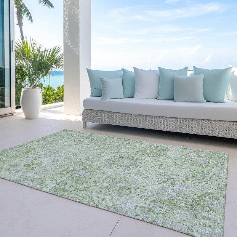 Geneva Green Washable Indoor-Outdoor Rug - , 5' x 7'6"