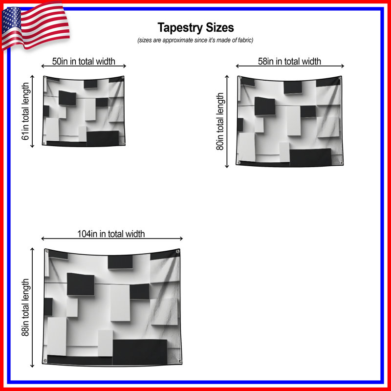 Tapisserie murale «Black White Rectangles» - Formes géométriques, 104in H x88 with 4 Grommets