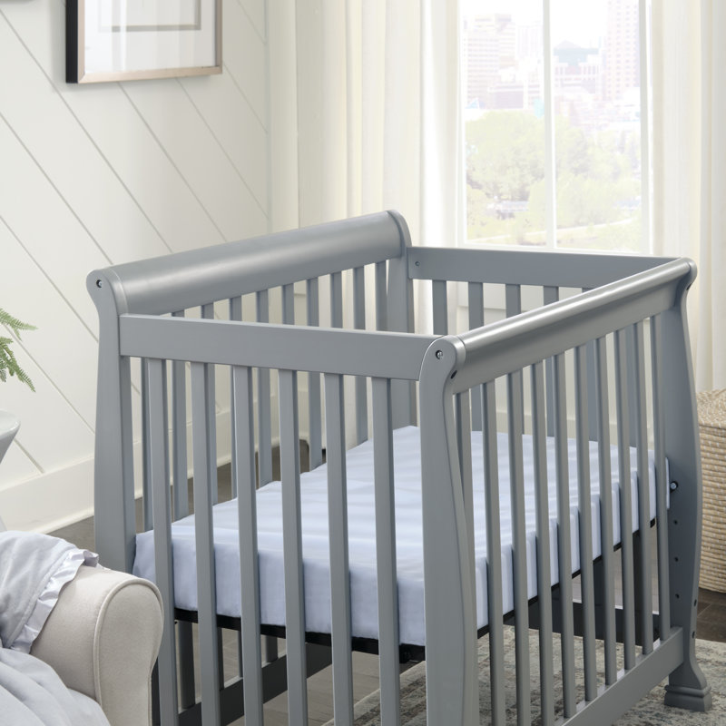Gray Convertible Mini Crib with Twin Bed Option