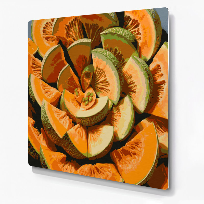Fruit, cantaloup, art mural en métal brun, H 12 po x l 12 po