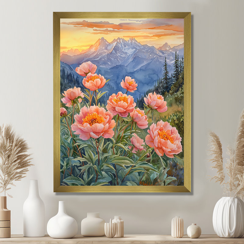 Bories - Art mural sur toile florale, H 32 po x l 16 po, Reproduction encadrée d'une seule photo, Doré