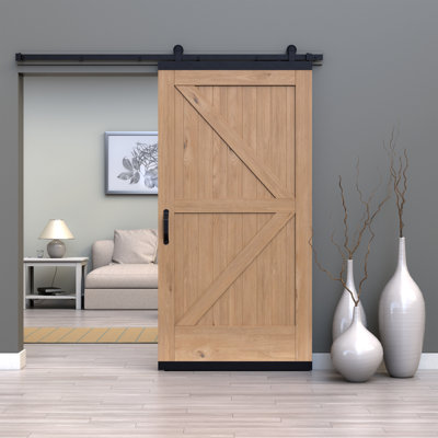 Porte de grange coulissante en bois de chêne blanc avec design K Karona