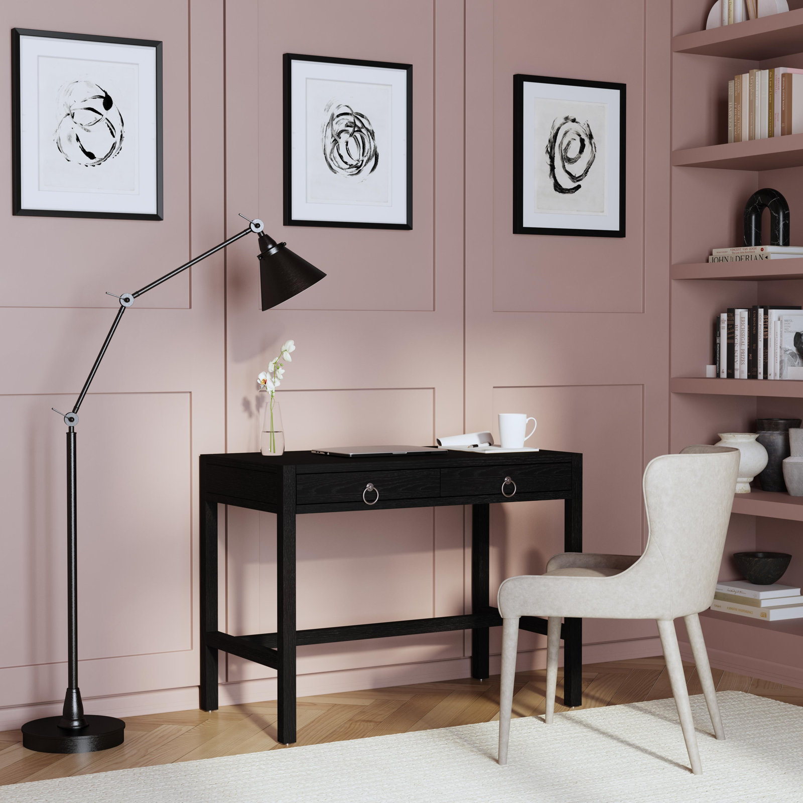 Elin 40" Acacia Writing Desk, Black