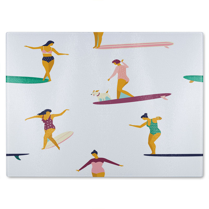 Female Surfers Glass Chopping Board