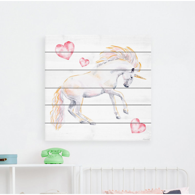 Reproduction de licorne dansant sur bois blanc Leamon, H 40 po x l 40 po x P 1,5 po