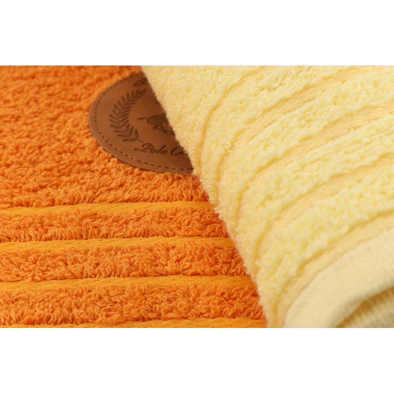 Ensemble de 2 serviettes de bain 100% coton, Jaune clair / orange