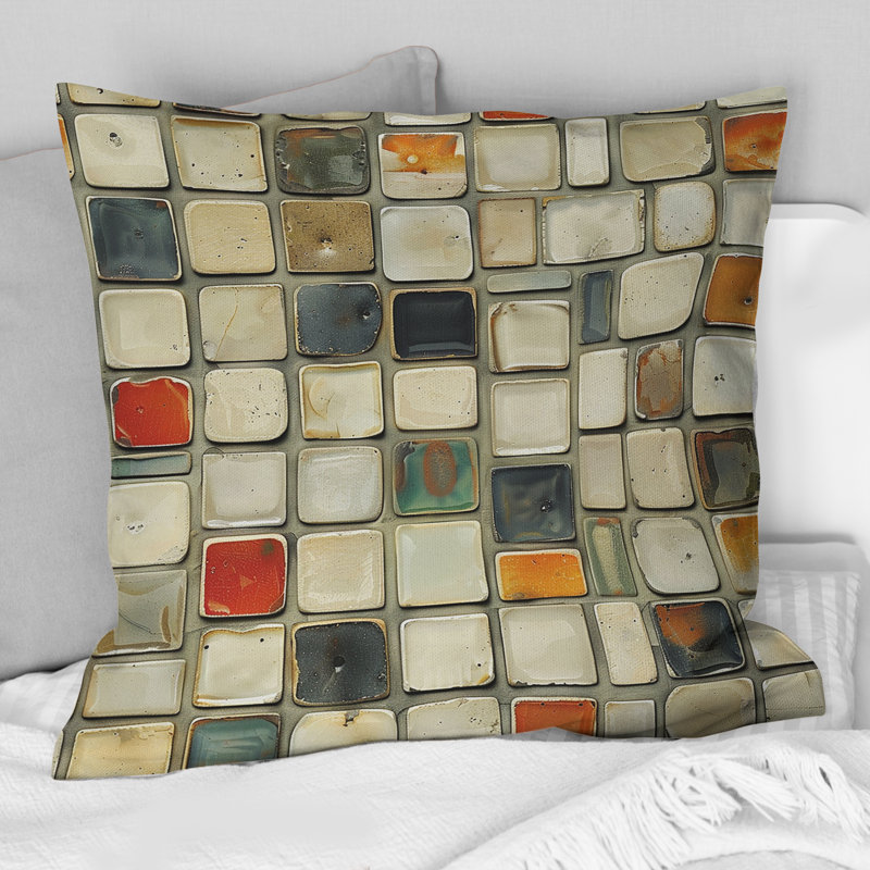 Coussin Beige clair Mid-Century Mosiac Tiles III - Mid-Century, H 18 po x l 18 po