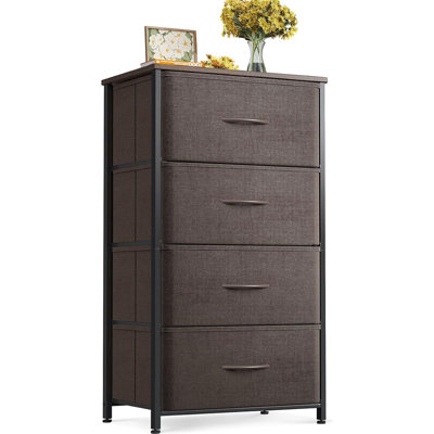 Commode pour chambre à coucher avec 4 tiroirs de rangement, petite commode à tiroirs en tissu avec structure en acier robuste, plateau en bois