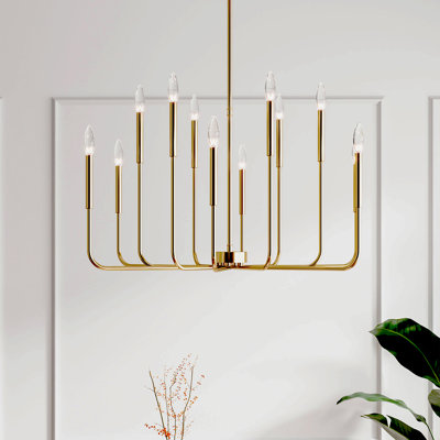 Bougie classique à 12 lumières en laiton poli à intensité variable de style l 40 po Jassel pour salle à manger ou cuisine