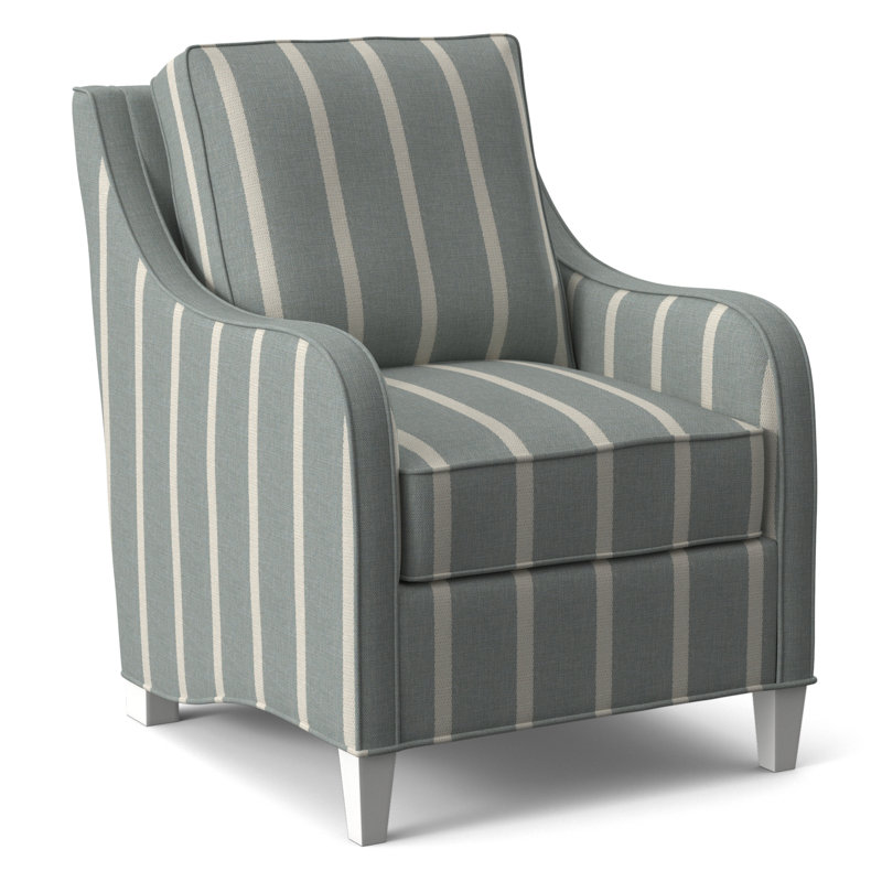 Fauteuil de 29 po de large Koko, Rayé bleu clair et blanc / 0256-54, Finition blanc givré