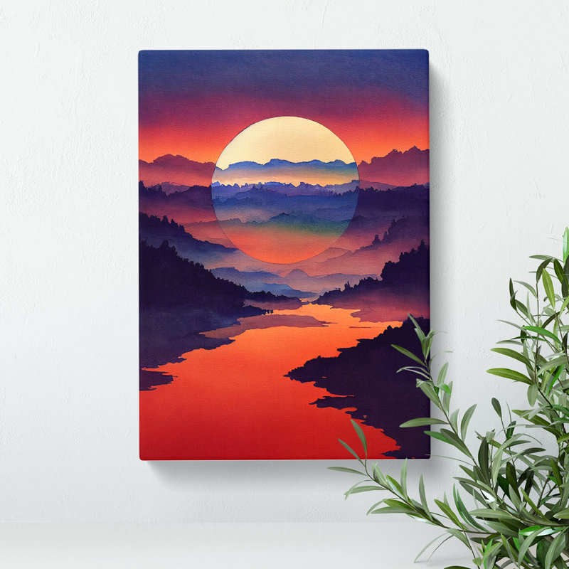 Watercolour Sunset Lake No.4 - Wrapped Canvas, 50cm H x 35cm W x 3cm D